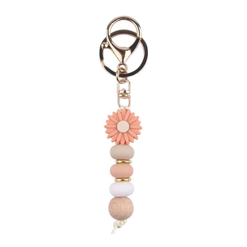 Daisy Silicone Bead Bag Charm, Boho Keyring - Peach
