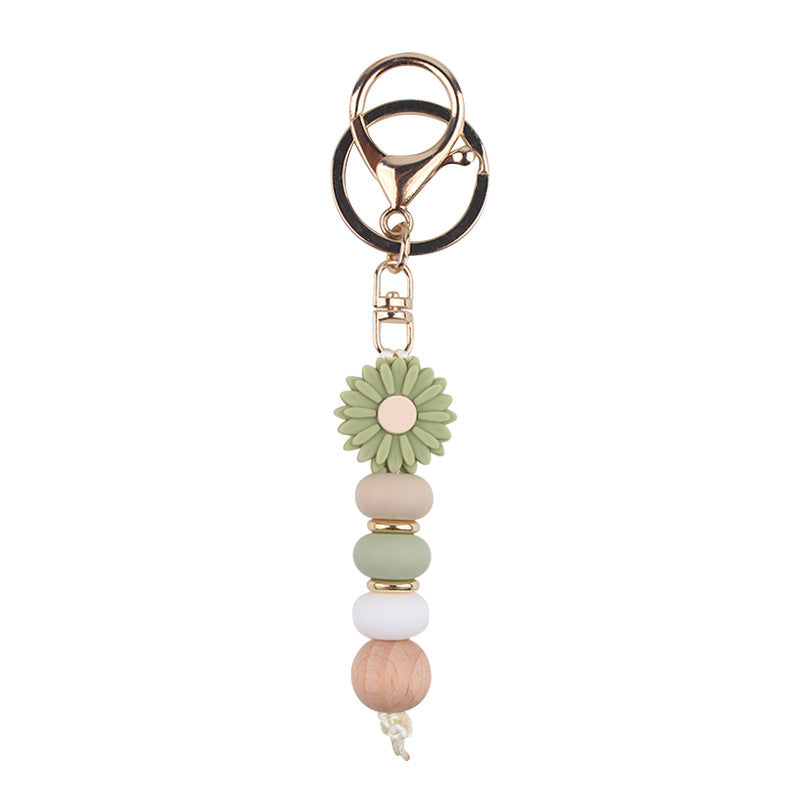 Daisy Silicone Bead Bag Charm, Boho Keyring - Sage Green
