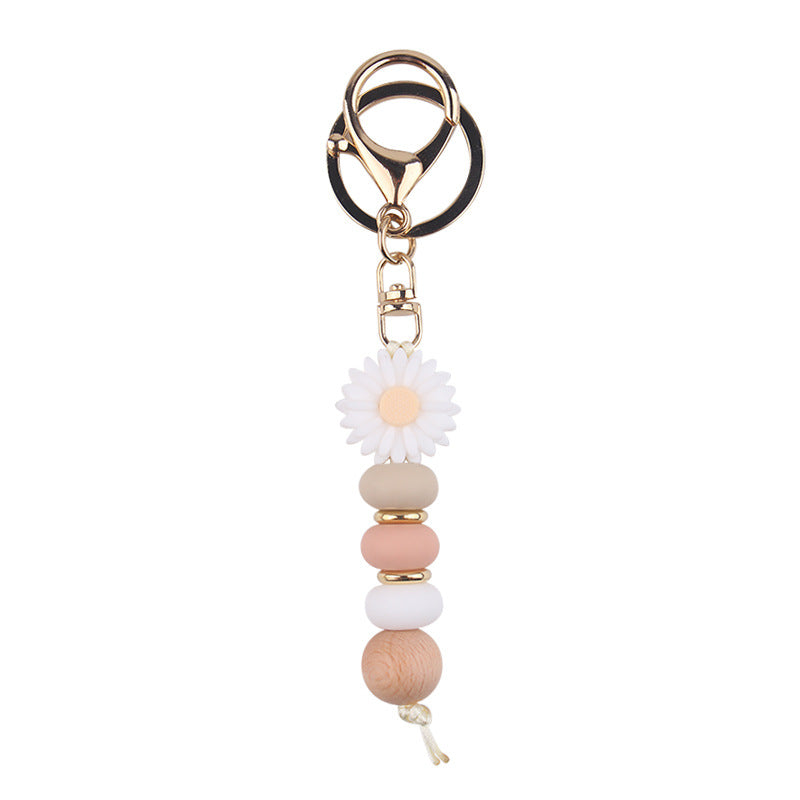 Daisy Silicone Bead Bag Charm, Boho Keyring - White