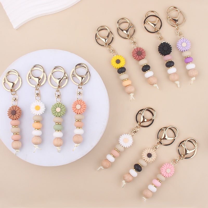 Daisy Silicone Bead Bag Charm, Boho Keyring