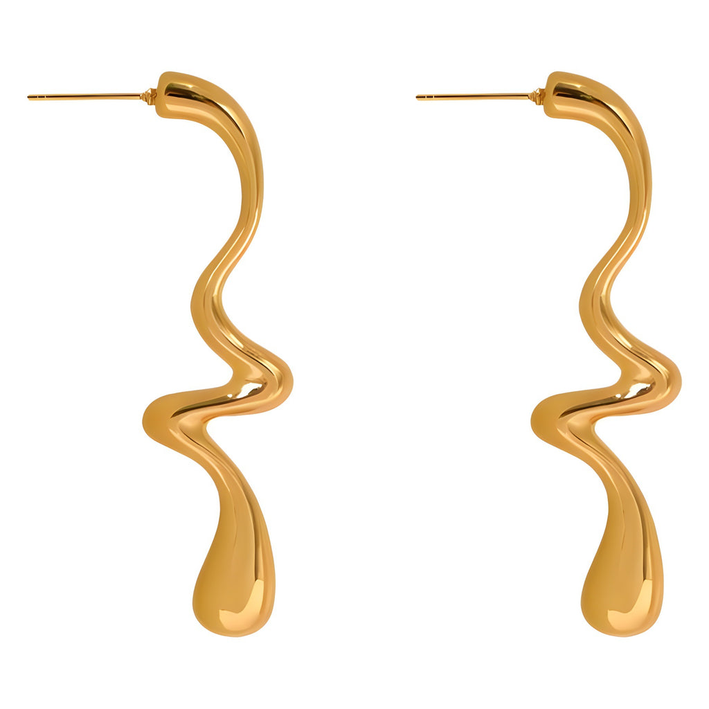 Irregular Molten Squiggle Drop Earrings - Gold