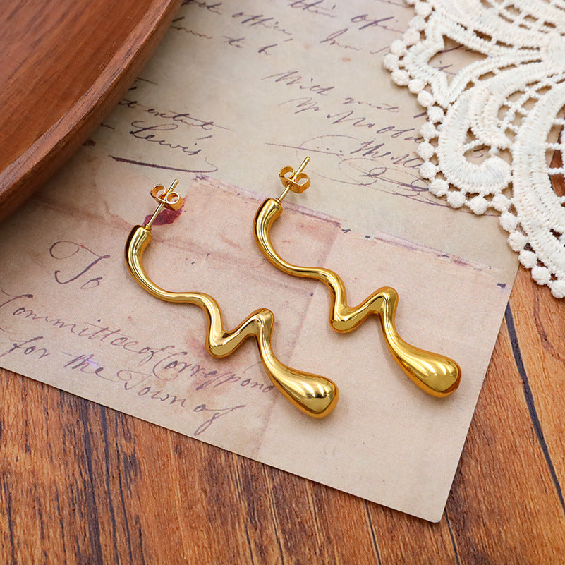 Irregular Molten Squiggle Drop Earrings - Gold - 1