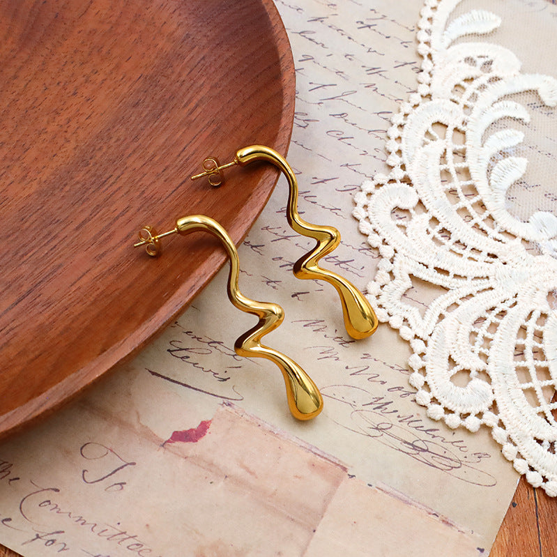 Irregular Molten Squiggle Drop Earrings - Gold - 2