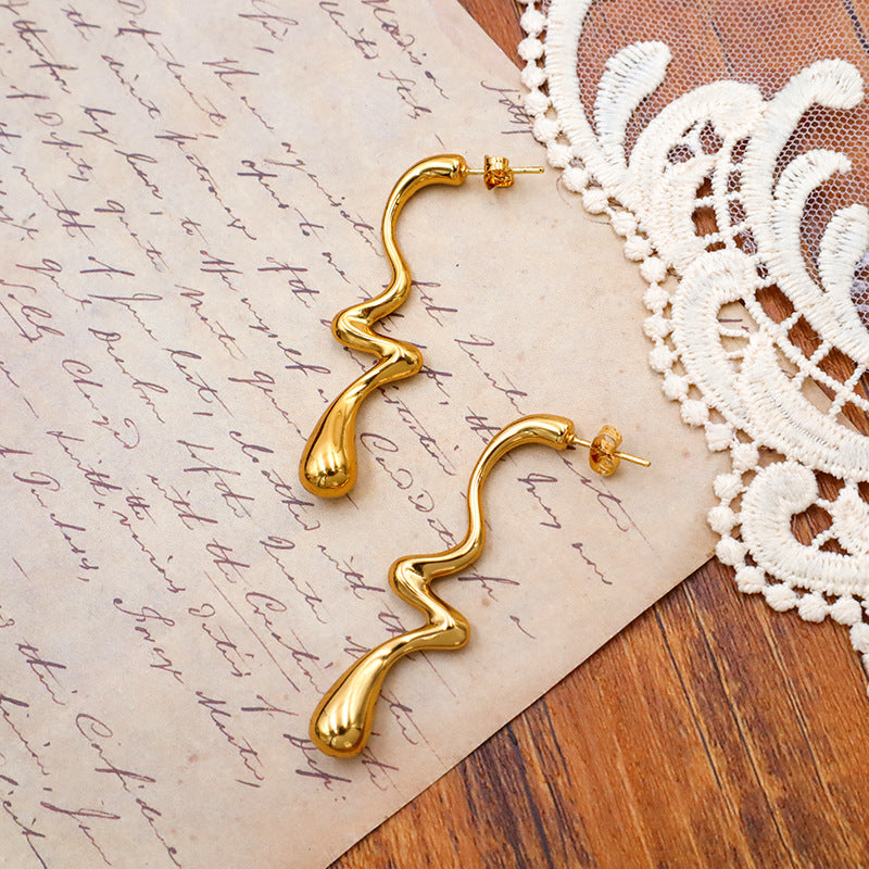 Irregular Molten Squiggle Drop Earrings - Gold - 3