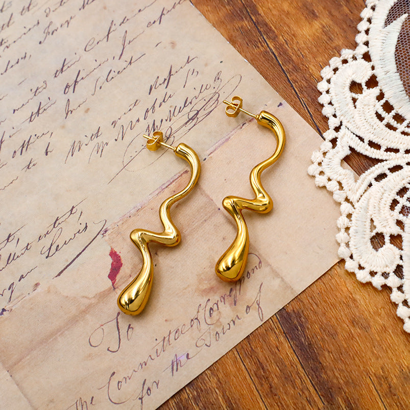 Irregular Molten Squiggle Drop Earrings - Gold - 4