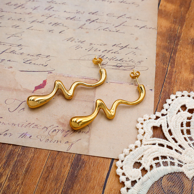 Irregular Molten Squiggle Drop Earrings - Gold - 5