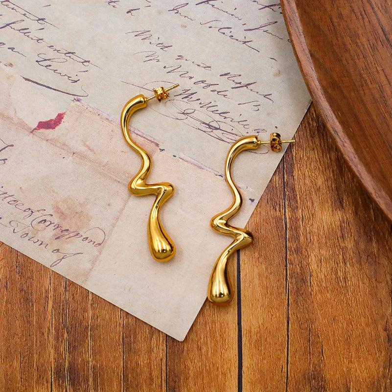 Irregular Molten Squiggle Drop Earrings - Gold - 6