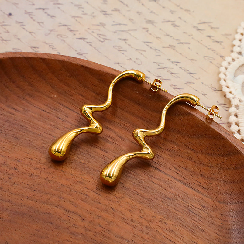 Irregular Molten Squiggle Drop Earrings - view 1