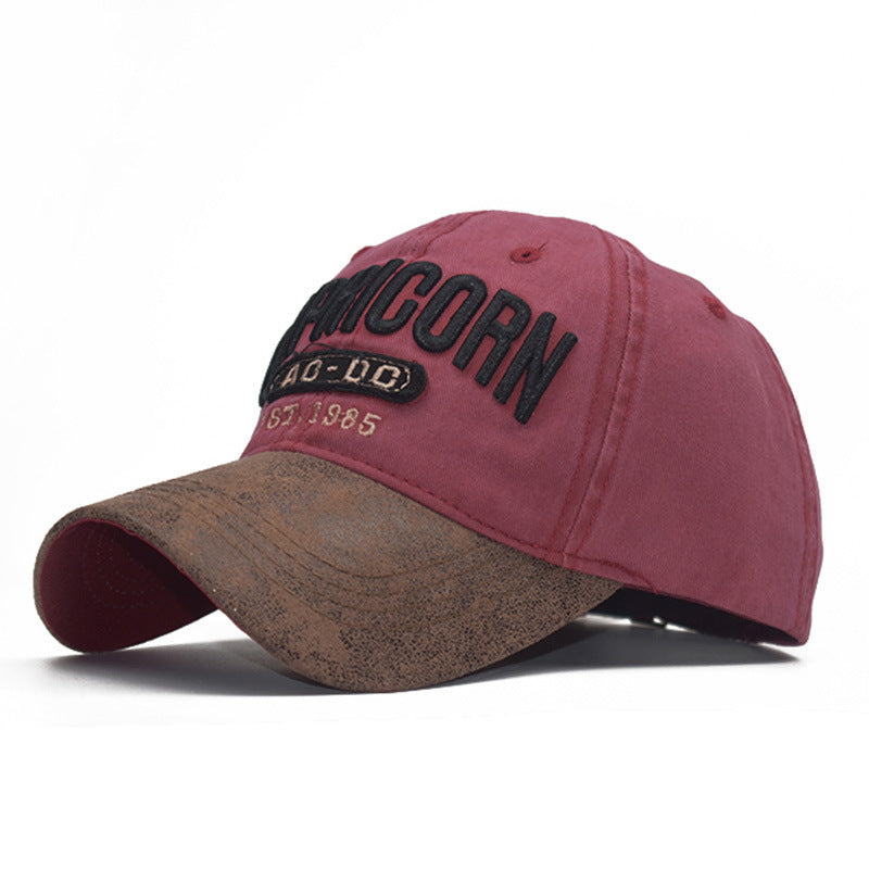 Washed Contrast Brim Varsity Baseball Cap - WineRed
