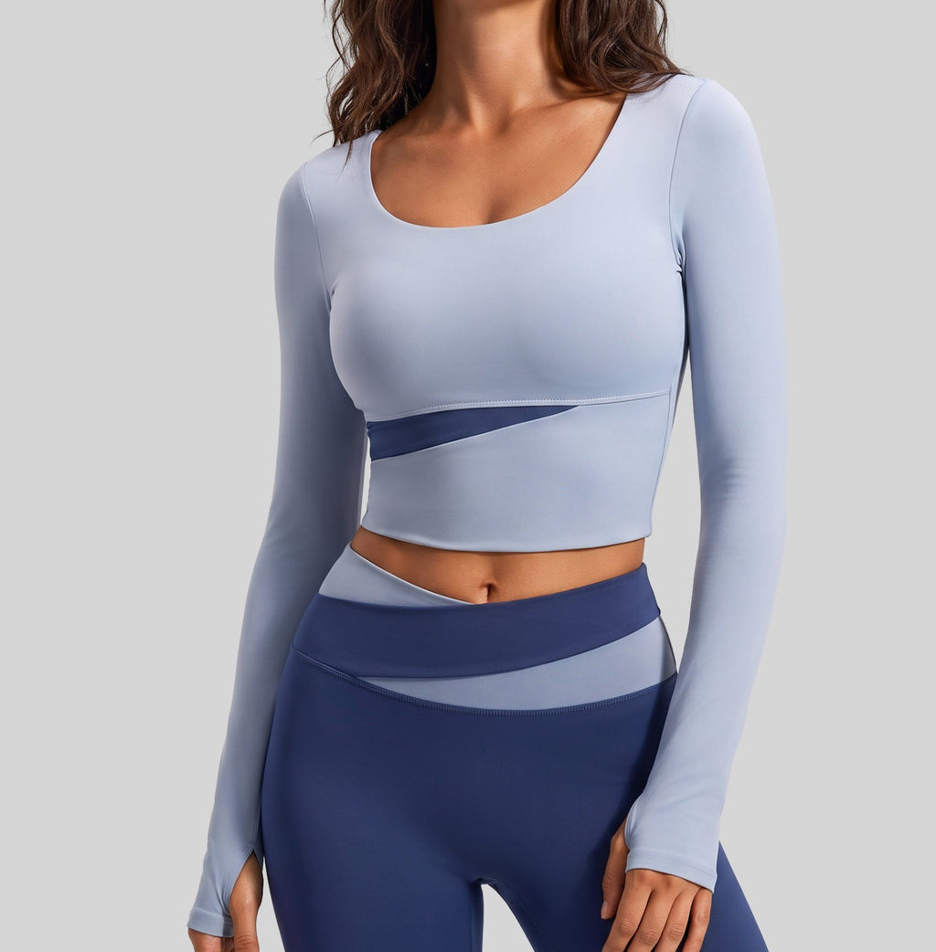 Color Block Padded Cropped Long Sleeve Workout Top