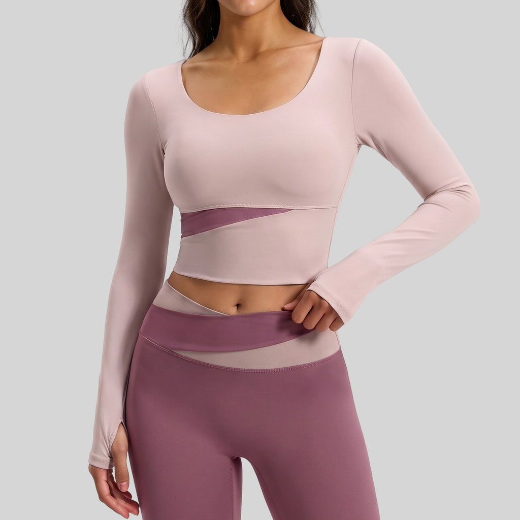 Color Block Padded Cropped Long Sleeve Workout Top