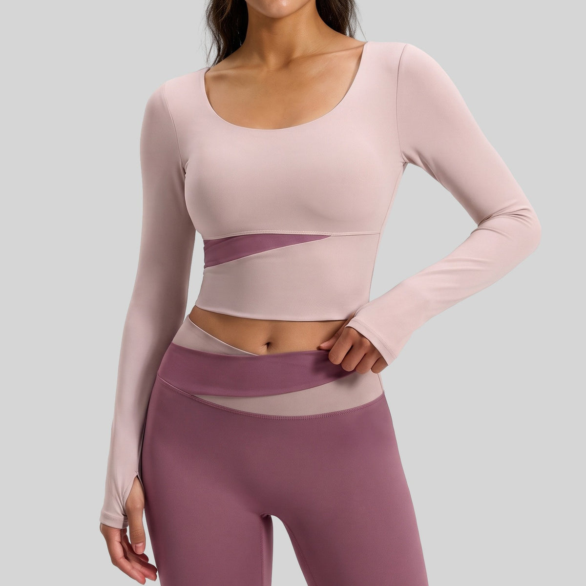 Color Block Padded Cropped Long Sleeve Workout Top