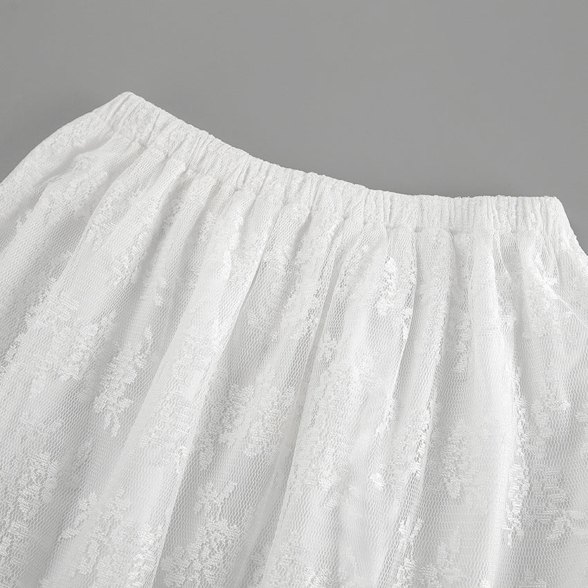 Sheer Floral Lace Tiered Maxi Skirt - White - 5