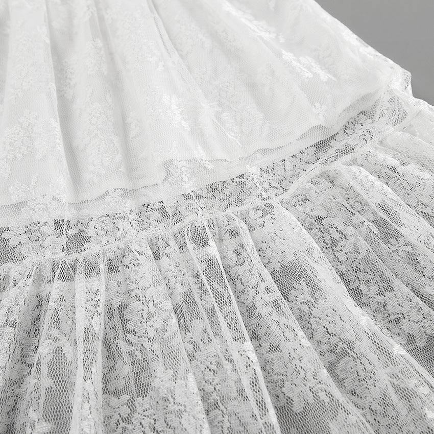 Sheer Floral Lace Tiered Maxi Skirt - White - 6