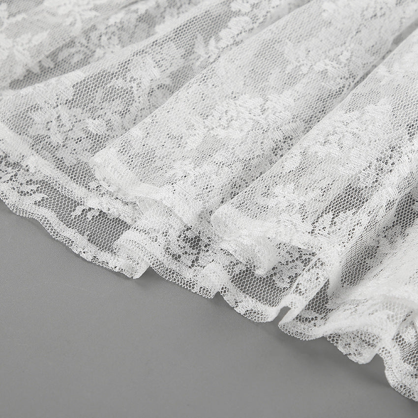 Sheer Floral Lace Tiered Maxi Skirt - White - 7