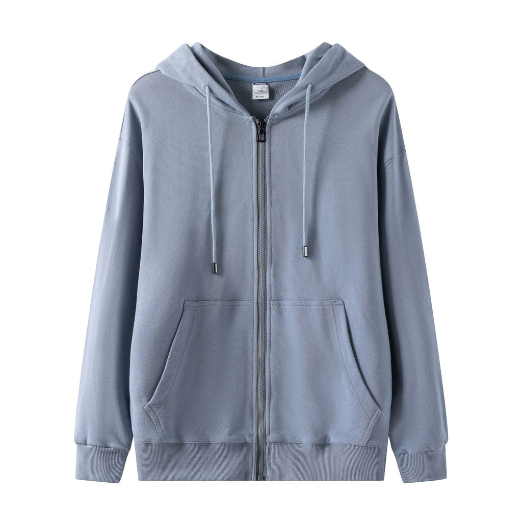 Full Zip Hooded Sweatshirt With Kangaroo Pockets - Blue