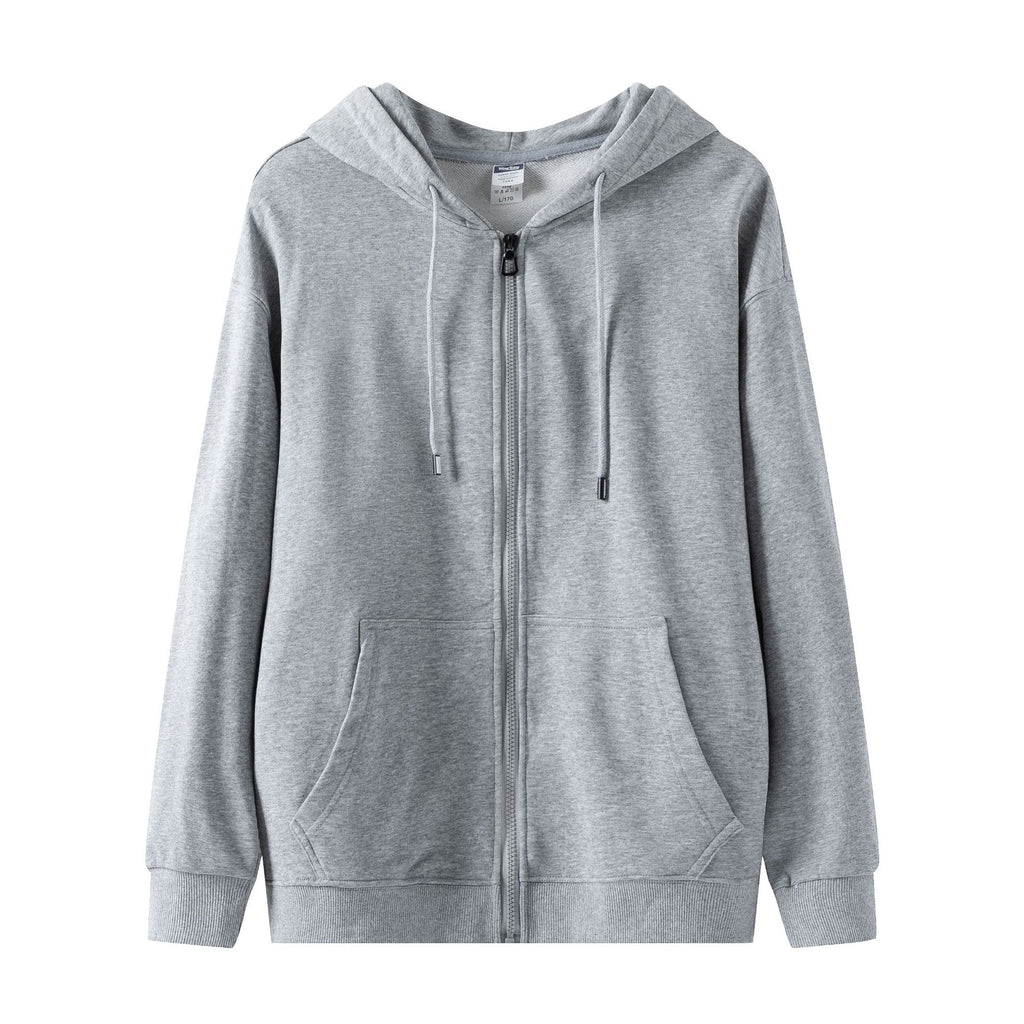 Full Zip Hooded Sweatshirt With Kangaroo Pockets - Grey