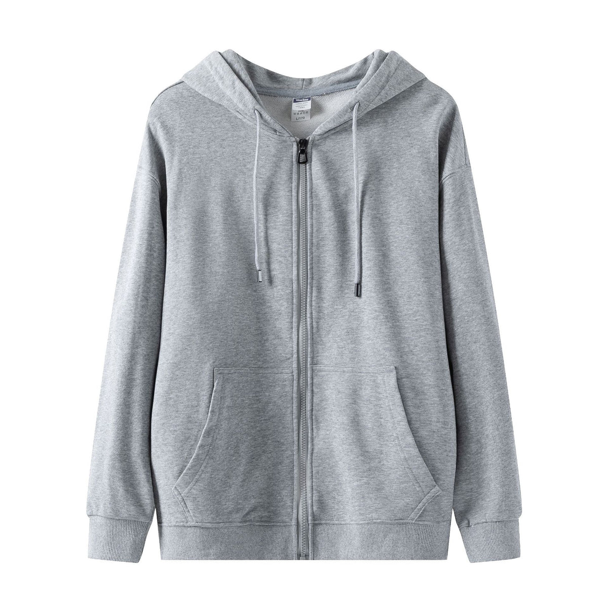 Full Zip Hooded Sweatshirt With Kangaroo Pockets - Grey