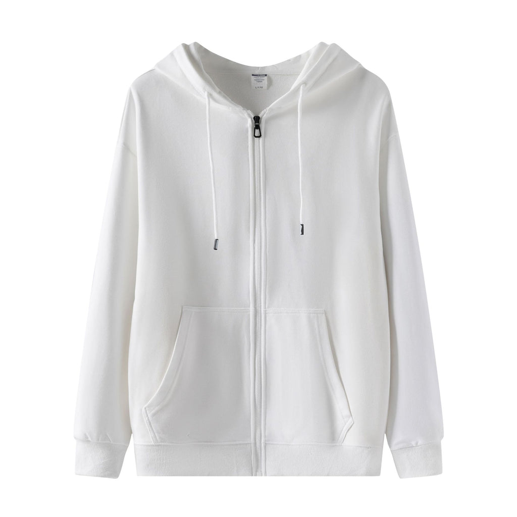 Full Zip Hooded Sweatshirt With Kangaroo Pockets - White