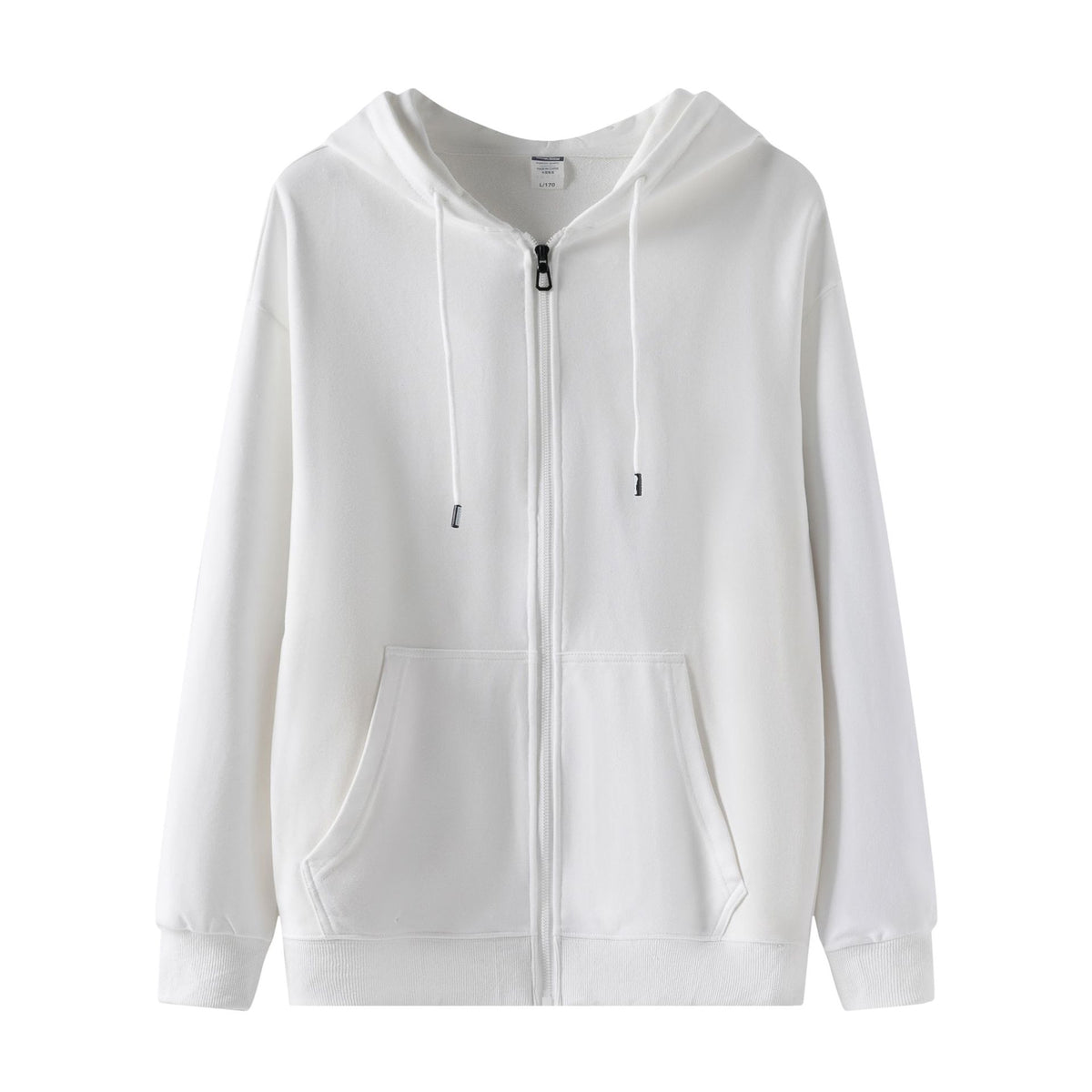 Full Zip Hooded Sweatshirt With Kangaroo Pockets - White