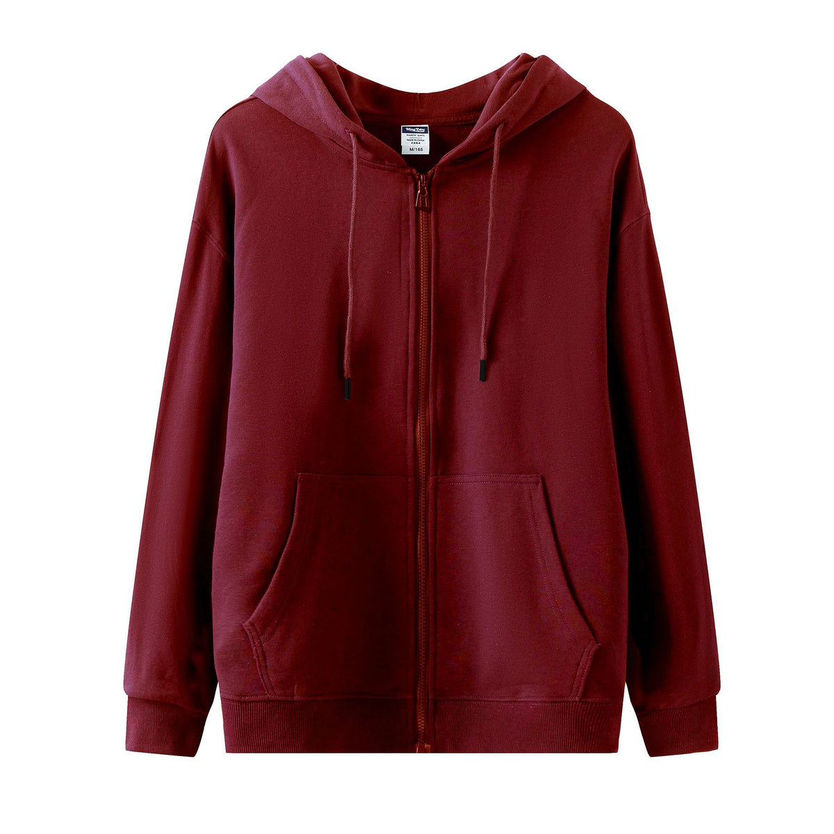 Full Zip Hooded Sweatshirt With Kangaroo Pockets - Winered