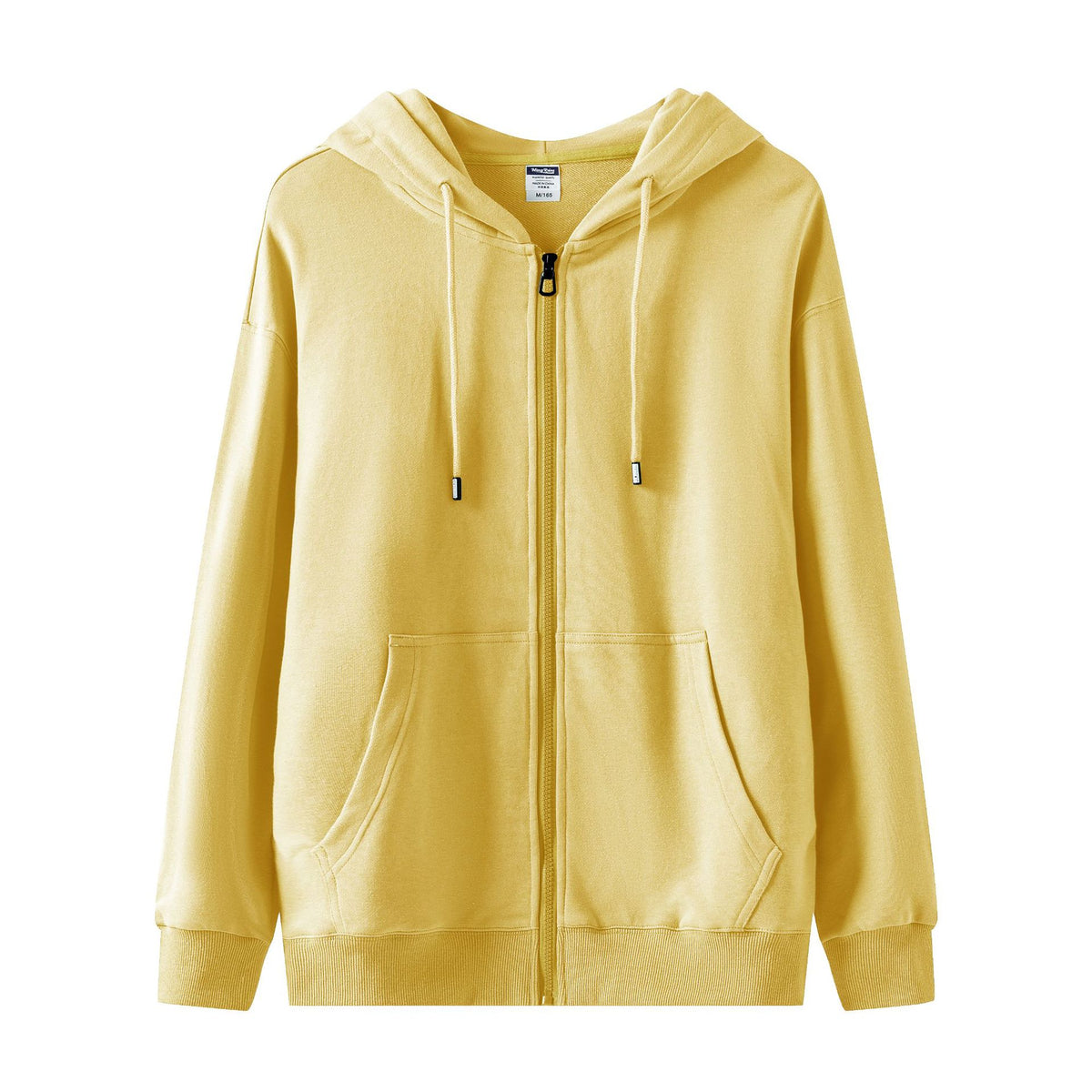 Full Zip Hooded Sweatshirt With Kangaroo Pockets - Yellow