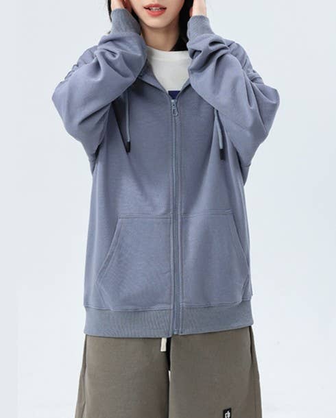 Full Zip Hooded Sweatshirt With Kangaroo Pockets