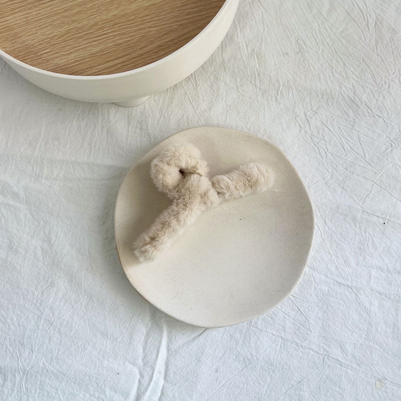 Fuzzy Plush Shark Hair Claw Clip - Apricot
