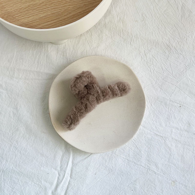 Fuzzy Plush Shark Hair Claw Clip - Coffee