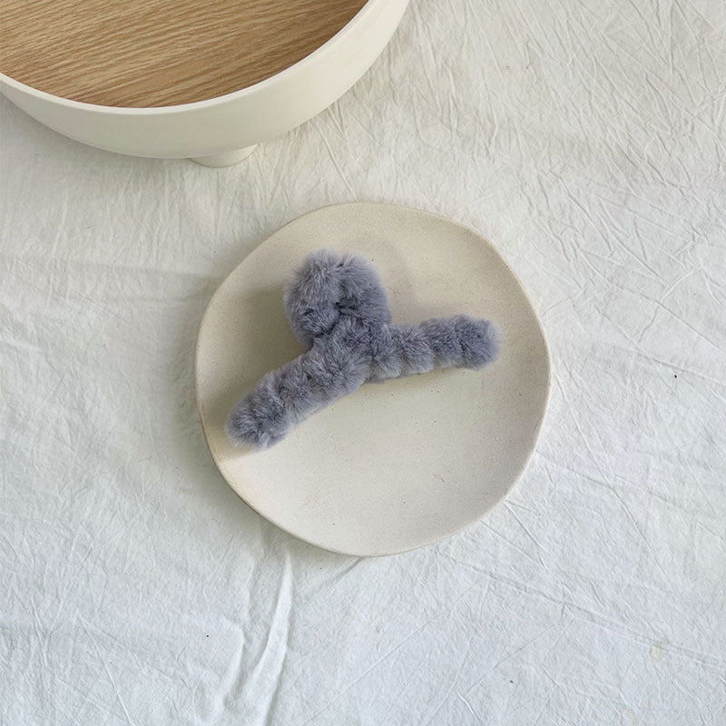 Fuzzy Plush Shark Hair Claw Clip - Gray
