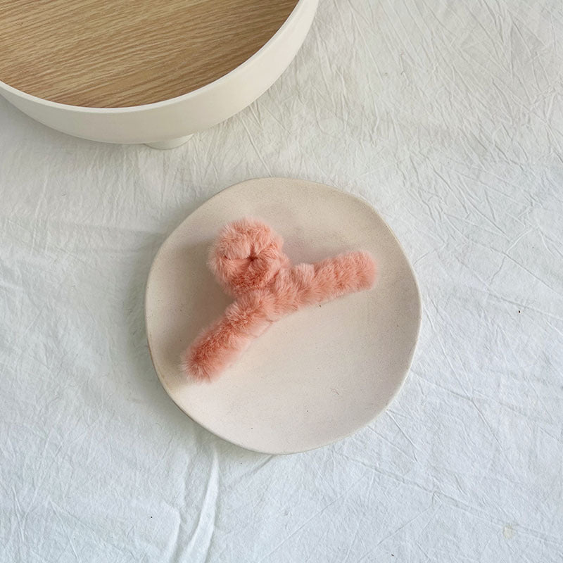 Fuzzy Plush Shark Hair Claw Clip - Orange
