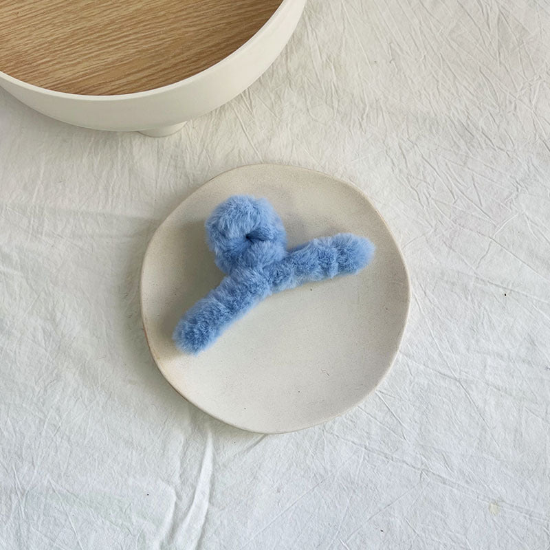 Fuzzy Plush Shark Hair Claw Clip - Skyblue