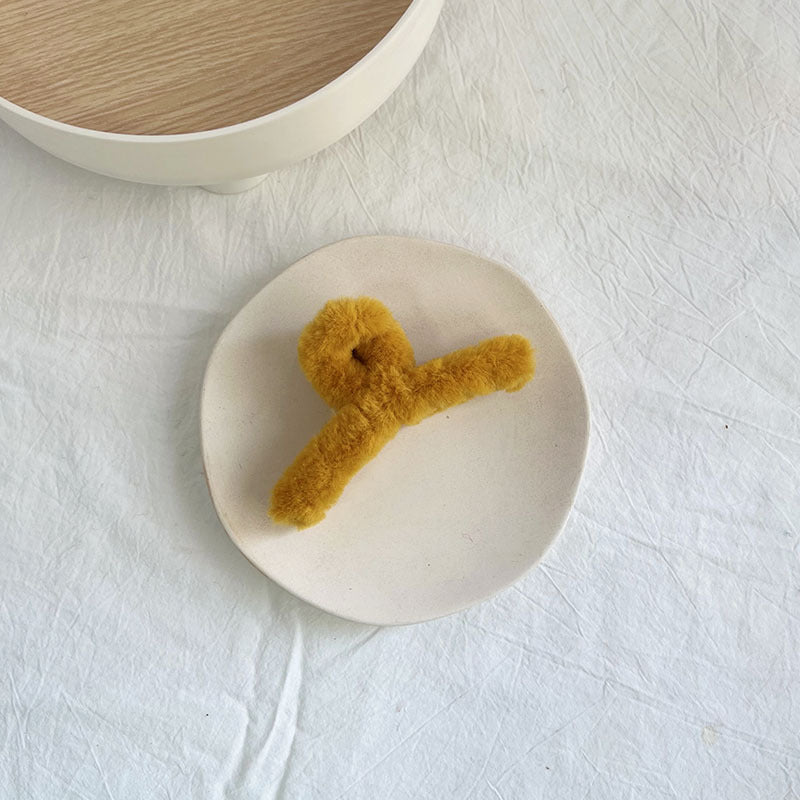 Fuzzy Plush Shark Hair Claw Clip - Turmeric