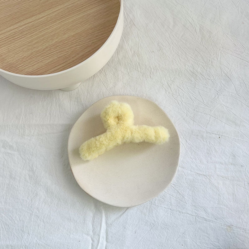 Fuzzy Plush Shark Hair Claw Clip - gooseyellow