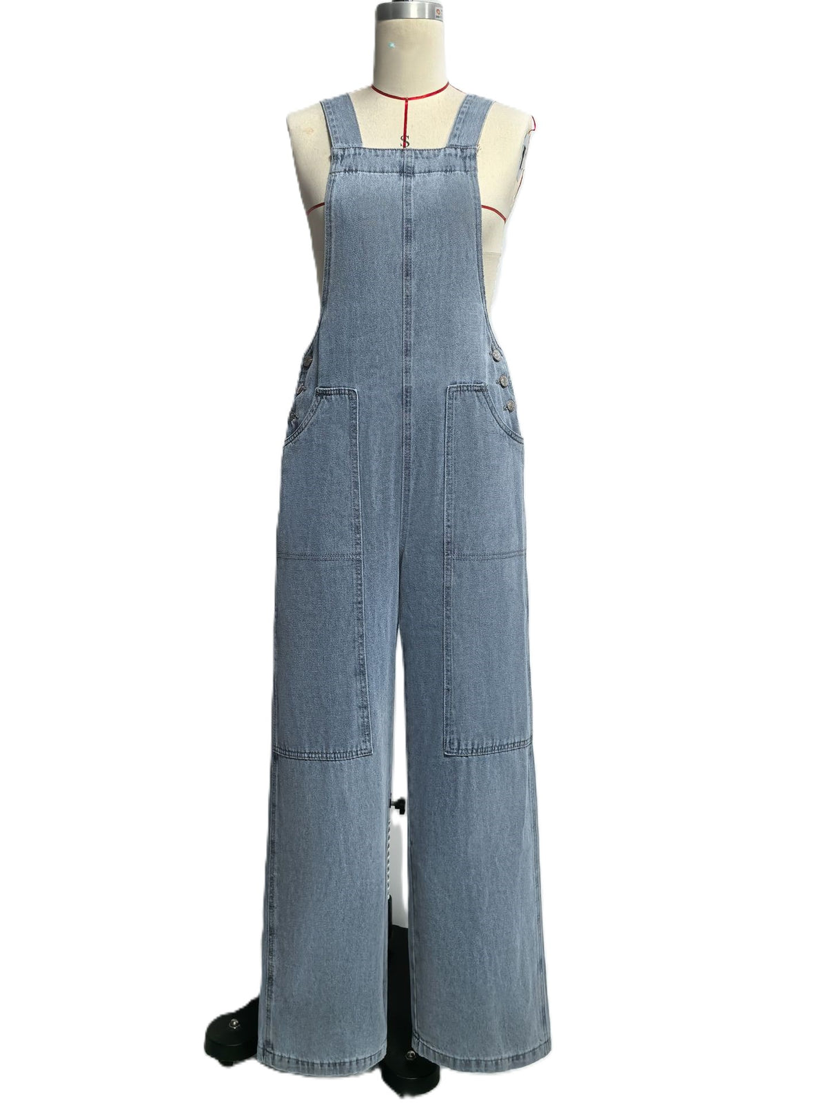 Relaxed Bib Strap Denim Jumpsuit - Blue - 5