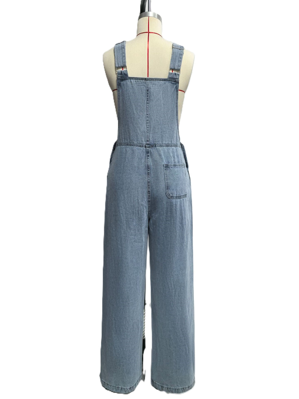 Relaxed Bib Strap Denim Jumpsuit - Blue - 6