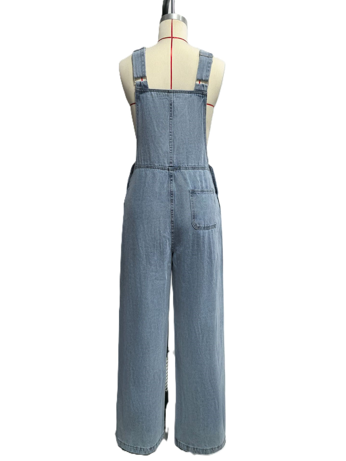 Relaxed Bib Strap Denim Jumpsuit - Blue - 6