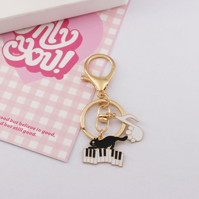Cat Keychain Bag Charm with Piano and Music Notes - C1