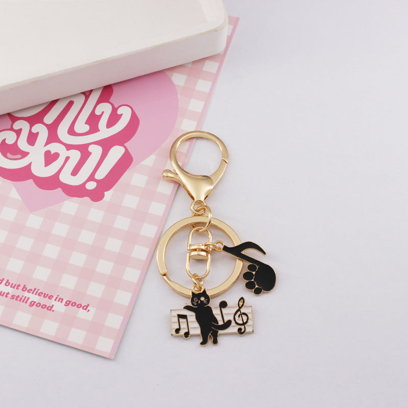Cat Keychain Bag Charm with Piano and Music Notes - C2