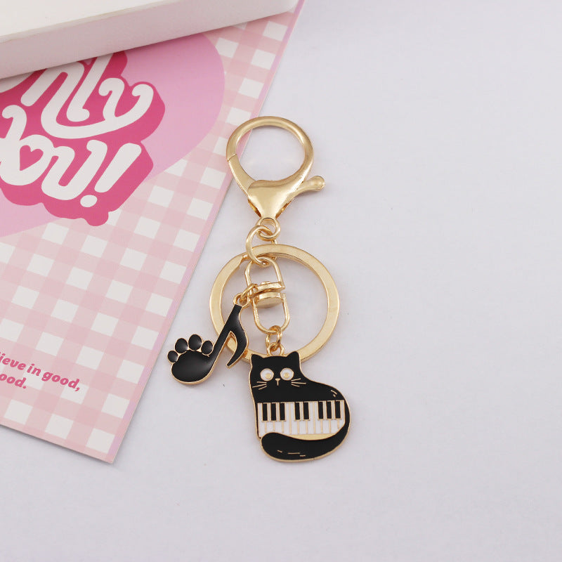 Cat Keychain Bag Charm with Piano and Music Notes - C3