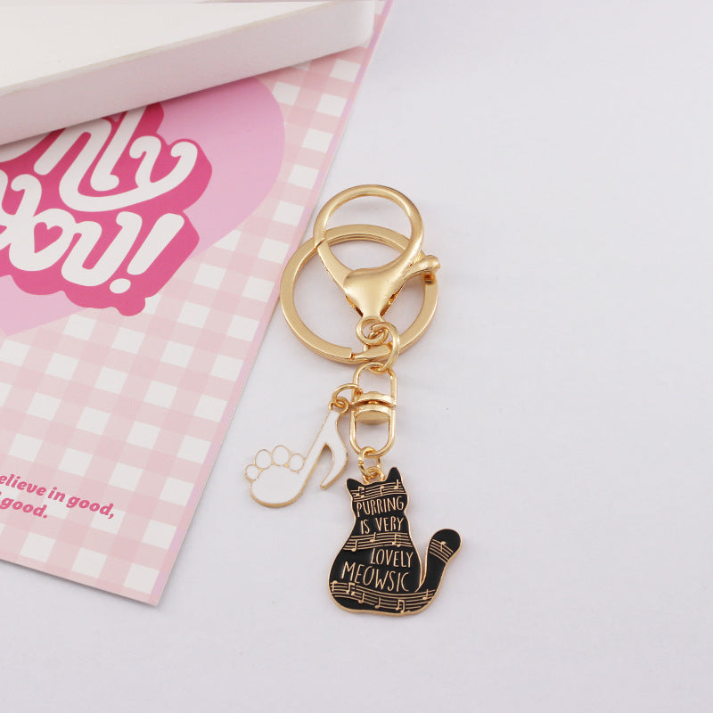 Cat Keychain Bag Charm with Piano and Music Notes - C4