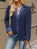 Contrast Trim Lapel Button Front Jacket - Blue
