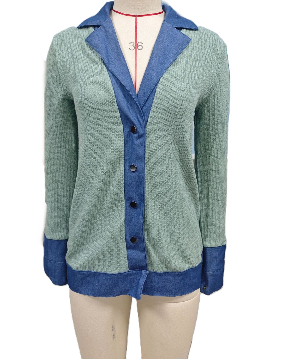 Contrast Trim Lapel Button Front Jacket - Green