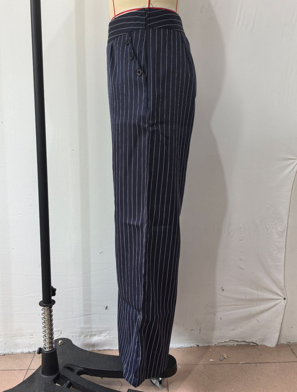 Pinstripe Wide Leg High Waist Pants - NavyBlue - 2