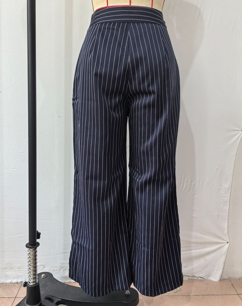 Pinstripe Wide Leg High Waist Pants - NavyBlue - 3