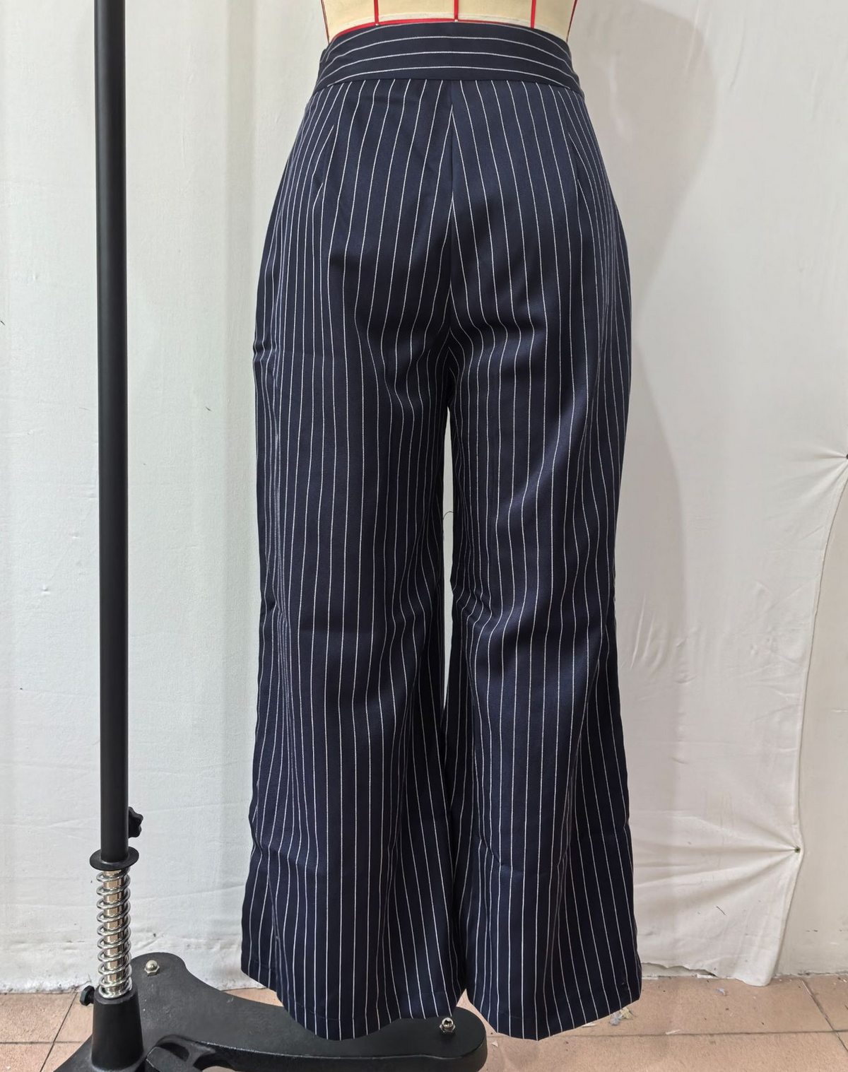 Pinstripe Wide Leg High Waist Pants - NavyBlue - 3