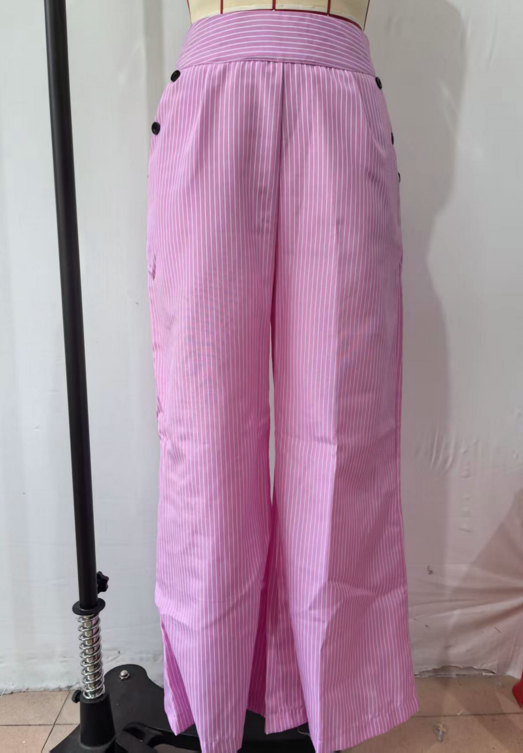 Pinstripe Wide Leg High Waist Pants - Pink