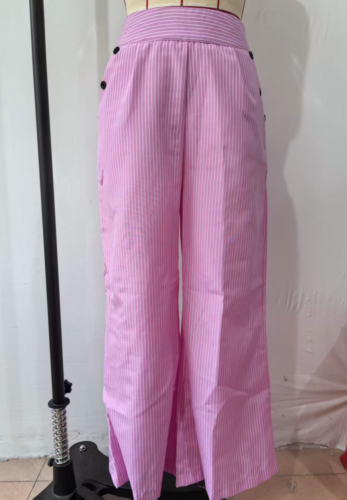 Pinstripe Wide Leg High Waist Pants - Pink