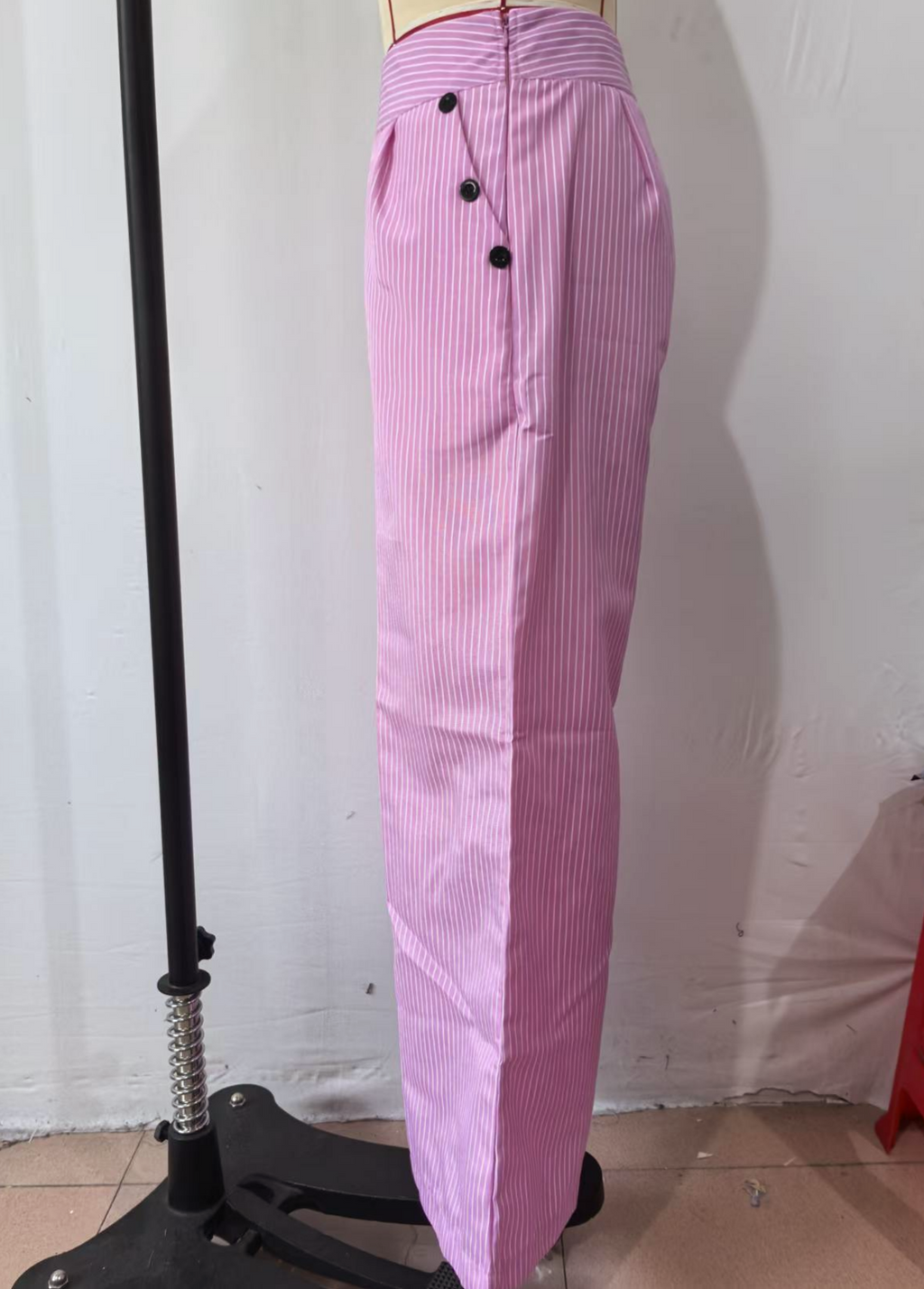 Pinstripe Wide Leg High Waist Pants - Pink - 1
