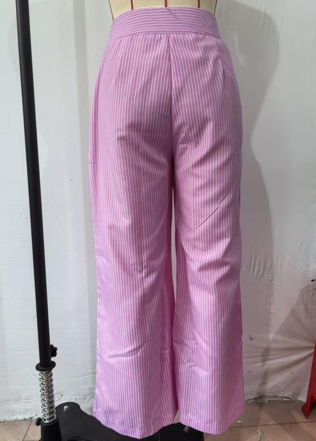 Pinstripe Wide Leg High Waist Pants - Pink - 2